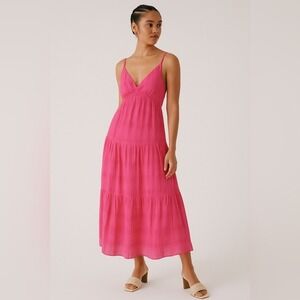 Ello Pink Strappy Tiered Maxi Dress Built In Cups Summer Boho Size L